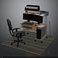 Modern Home Office Desk With Ergonomic Chair Dual Monitors Printer And Rug