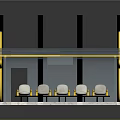 Modern Display Stand With Transparent Glass Top Golden Trim Black Pillars And White Items