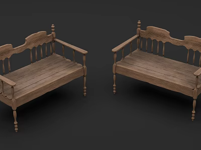 Vintage Wooden Armchair With Carved Backrest Armrests And Turned Legs 3d model