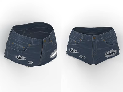 Dark Blue Denim Shorts With Distressed Design And Functional Pockets 3d model