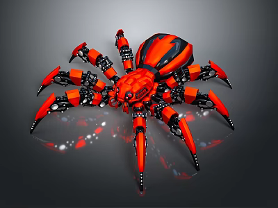 Red And Black Mechanical Spider Robot With Detailed Legs And Shiny Surface 3d model