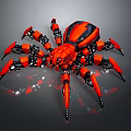 Red And Black Mechanical Spider Robot With Detailed Legs And Shiny Surface