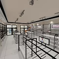 Modern Specialty Store Interior With Shelves Display Cases And Spotlights On White Tiled Floor