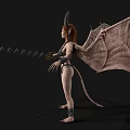 Red Haired Fantasy Game Character With Horns Bat Wings Bikini Outfit And Arm Restraints