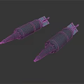 Two Black Conical Military Weapon Components With Blue Connecting Parts
