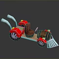 Red Cart Design With Wooden Barrel Seat Two Wheels And Metal Shovel