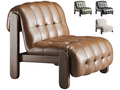 Brown Leather Leisure Chair With Padded Seat Wooden Legs And Multiple Color Options 3d model