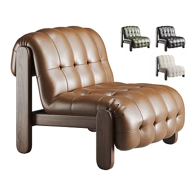 Brown Leather Leisure Chair With Padded Seat Wooden Legs And Multiple Color Options 3d model