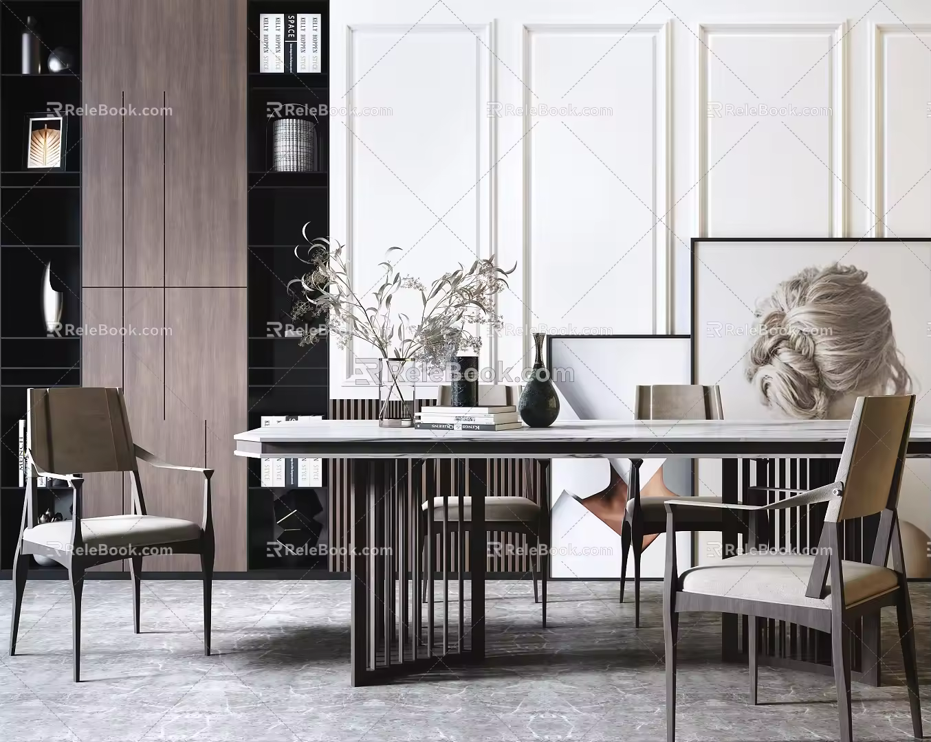 Modern Dining Table and Chair Combination Marble Dining Table and Chair Combination 3d model