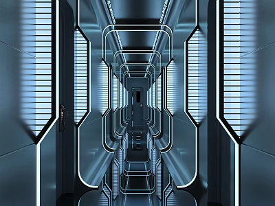 Modern Hotel Corridor Design With Futuristic Lighting Sleek Walls And Reflective Floors 3d model