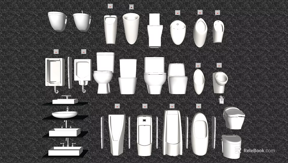 Assorted Modern Toilet Designs Featuring Various Styles And Ceramic Finishes 3d model 