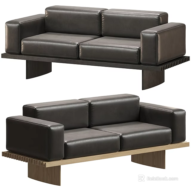 Modern Leather Two Seater Sofas With Wooden Bases 3d model