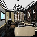 Elegant KTV Interior Design With Chandelier TV Screens Wall Murals And Comfortable Sofa