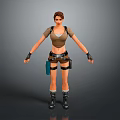 Game Movie Character Female Adventurer Brown Crop Top Shorts Utility Belt Wrist Guards Combat Boots