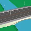 Scenic Arch Bridge Over River With Greenery Trees Cars And Pedestrians