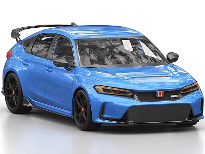 Blue Sporty Car With Rear Spoiler Black Wheels And Modern Front Grille 3d model