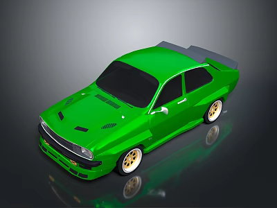 Green Modified Sporty Car With Black Roof Rear Spoiler And Gold Wheels 3d model
