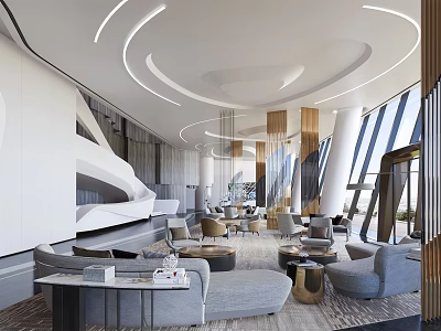 Modern Sales Office Interior With Reception Area Comfortable Seating And Elegant Lighting 3d model