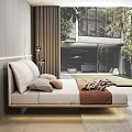 Modern Bedroom Interior Design With White Bed Wooden Base Gray Curtains And Pendant Lights