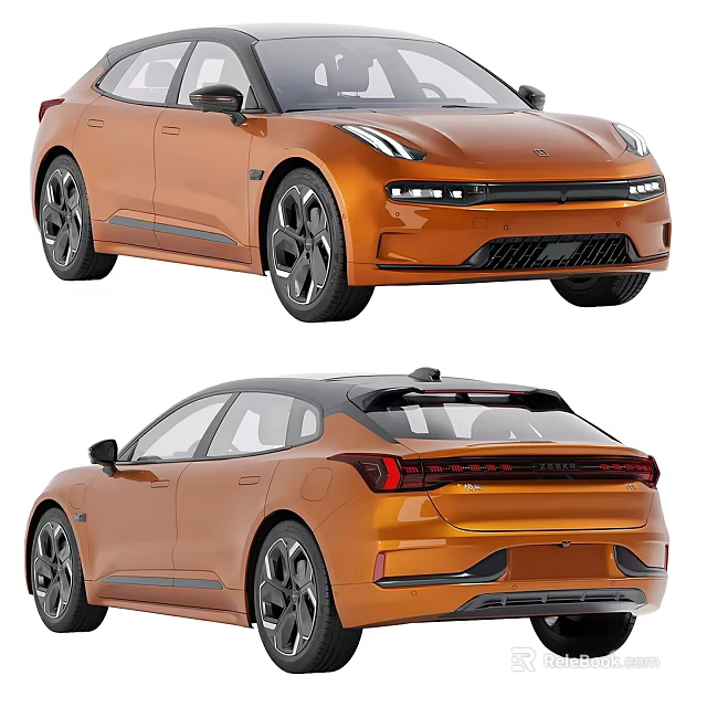 Orange Electric Car Front And Rear View 3d model