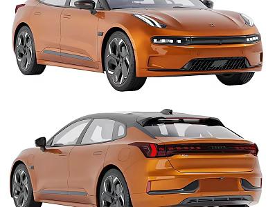 Orange Electric Car Front And Rear View 3d model