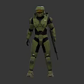 Sci Fi Green Armored Warrior In Full Armor Suit With Helmet Holding Weapon 3d model
