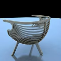 Modern Leisure Accent Chair With Wooden Slatted Backrest White Cushion And Slim Legs