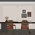 French Middle Ancient Restaurant Dining Table and Chair 3d model