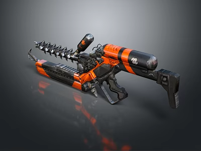 Spiked Orange and Black Weapon with Metallic Modified Launcher Components 3d model