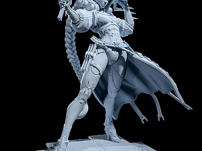 Intricate Mechanical Female Sculpture With Bionic Body Details Long Braided Hair And Flowing Cloak 3d model
