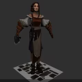 3D Medieval Female Character Wearing Brown Apron White Sleeves And Leather Bracers With Knife