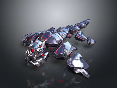 Mechanical Scorpion 3D Model With Silver Body Red Accents And Metallic Texture 3d model