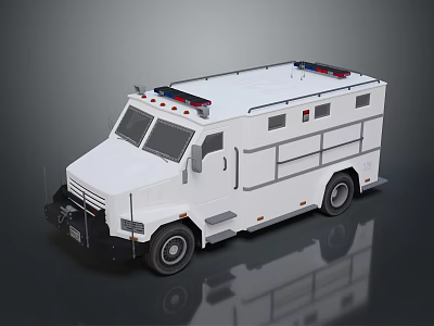 White Military Armored Vehicle with Roof Emergency Lights and Sturdy Design 3d model