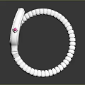 Luxury Silver Watch with Striped Metal Strap Black Dial Roman Numerals and Pink Gemstone Accent