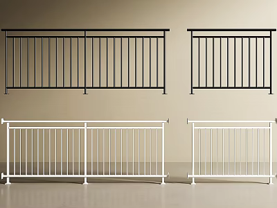 Black and White Metal Railings With Vertical Bars And Horizontal Rails 3d model