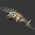 Detailed Mechanical Winged Creature With Gold White Armor And Eagle Like Wings Standing Pose 3d model
