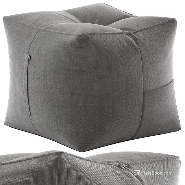 Gray Fabric Sofa Stool with Modern Minimalist Design and Comfortable Seating 3d model 