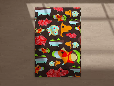 Square Rug With Colorful Animal Patterns Vibrant Design For Home Decor 3d model