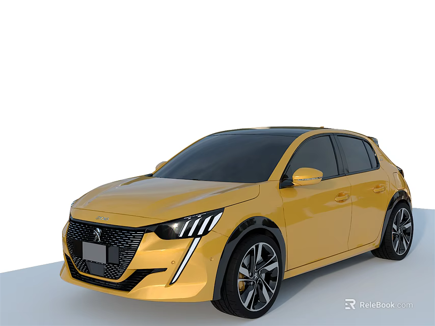 Modern Yellow Compact Hatchback With Sleek Exterior Design And Black Alloy Wheels 3d model 