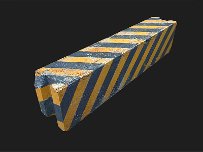 Concrete Road Barrier With Blue Yellow Diagonal Stripes And Worn Surface 3d model