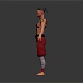 Shirtless Man 3D Render With Red Shorts Arm Armor Tattoos Standing On Gray Background