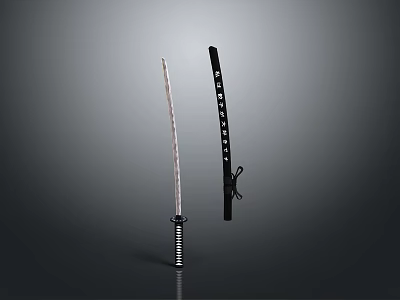 Traditional Japanese Katana Weapon With Unsheathed Blade Black Scabbard And Decorated Handle 3d model