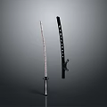 Traditional Japanese Katana Weapon With Unsheathed Blade Black Scabbard And Decorated Handle