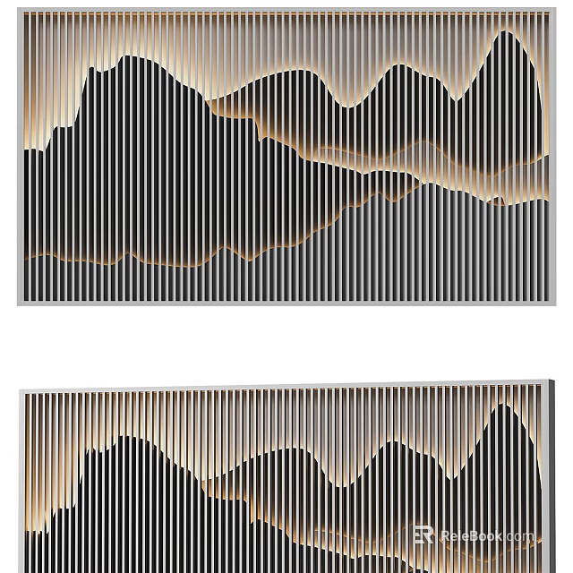 Modern Striped Background Wall With Wavy Beige Patterns And Black Vertical Lines Texture 3d model 