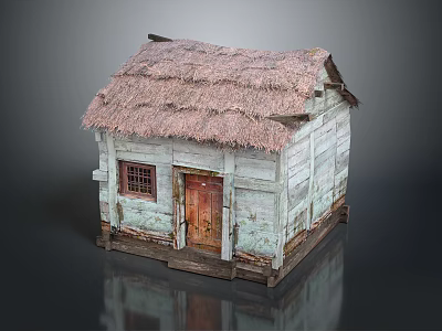 Traditional Rustic Wooden House With Thatched Roof Weathered Walls And Wooden Door 3d model