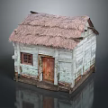 Traditional Rustic Wooden House With Thatched Roof Weathered Walls And Wooden Door