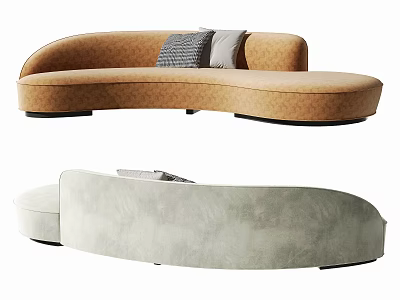 Brown And Light Gray Sectional Sofa With Curved Design And Decorative Pillows 3d model