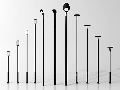 Modern Black Outdoor Street Lights With Various Designs Different Heights And Shapes 3d model