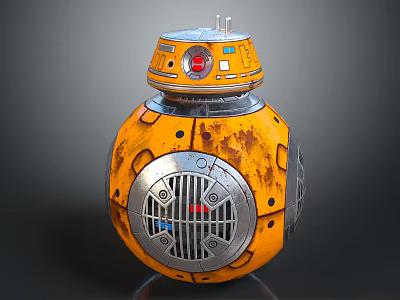 Smart Spherical Robot With Yellow Silver Metallic Shell And Red Light Eye 3d model
