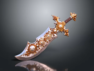 Ornate Decorative Sword With Gold Silver Ornaments And Pearl Accents 3d model